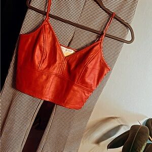 Red Vegan Leather Crop Top (M)